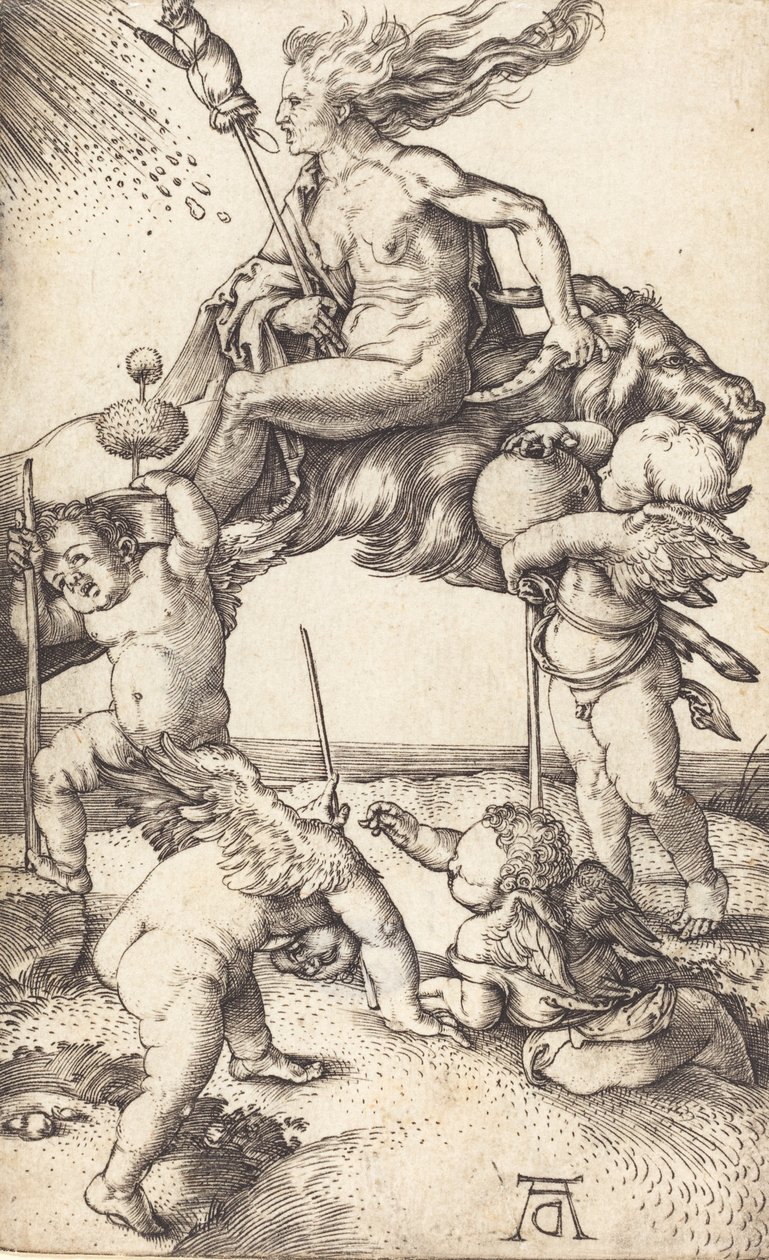 Czarownica jadąca na kozie, c. 15001501. autorstwa Albrecht Dürer