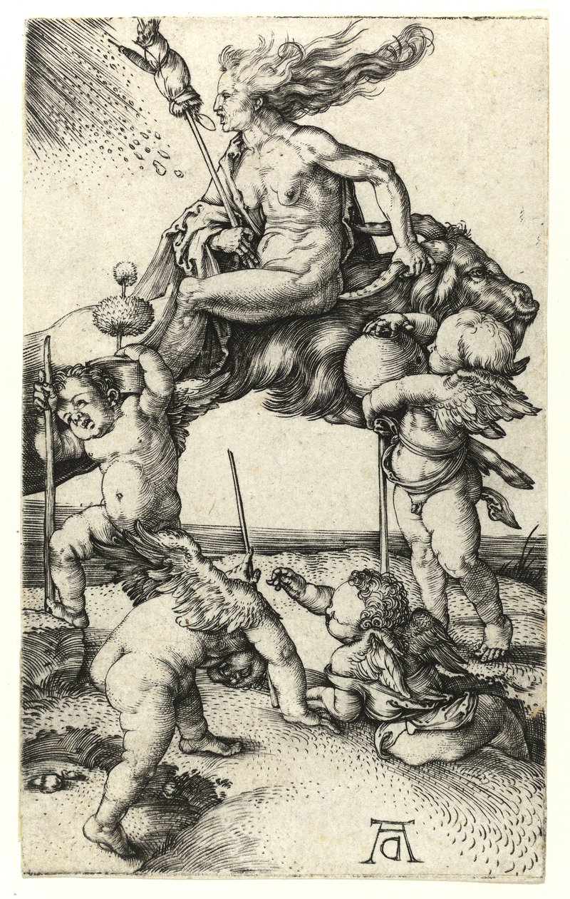 Wiedźma jadąca tyłem na kozie, ok.1505 autorstwa Albrecht Dürer