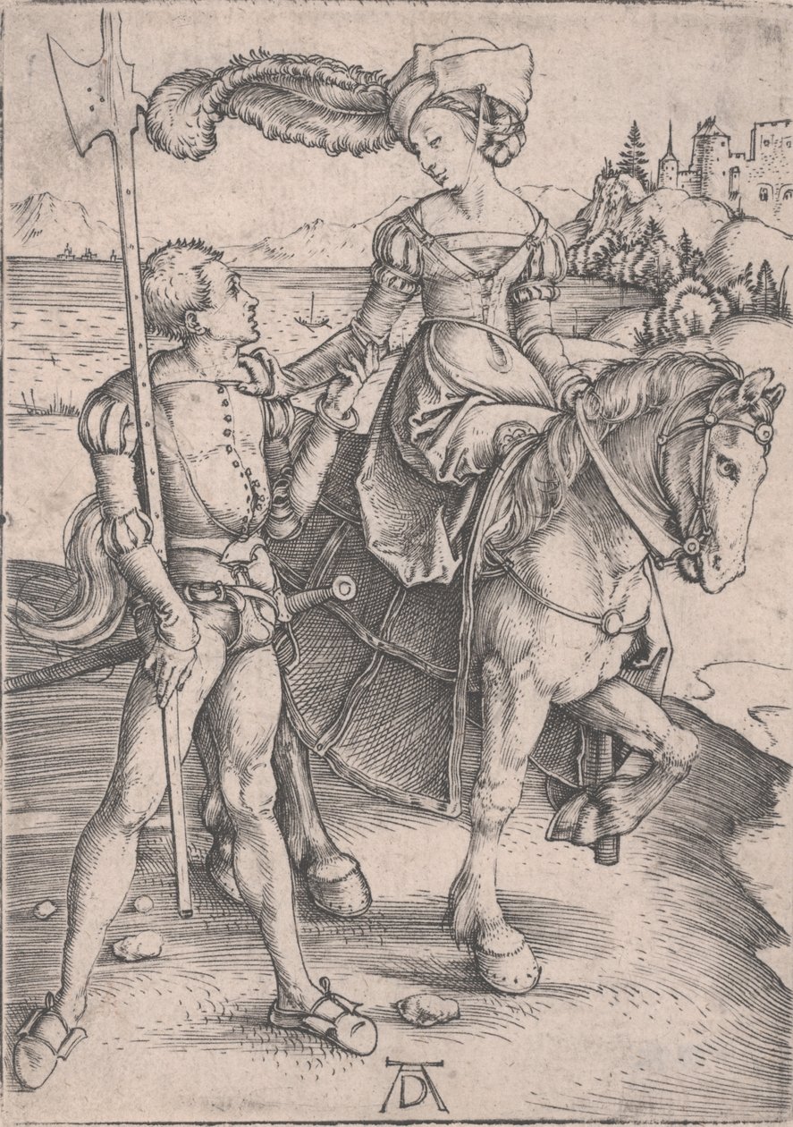 Dama na koniu i Lansquenet autorstwa Albrecht Dürer