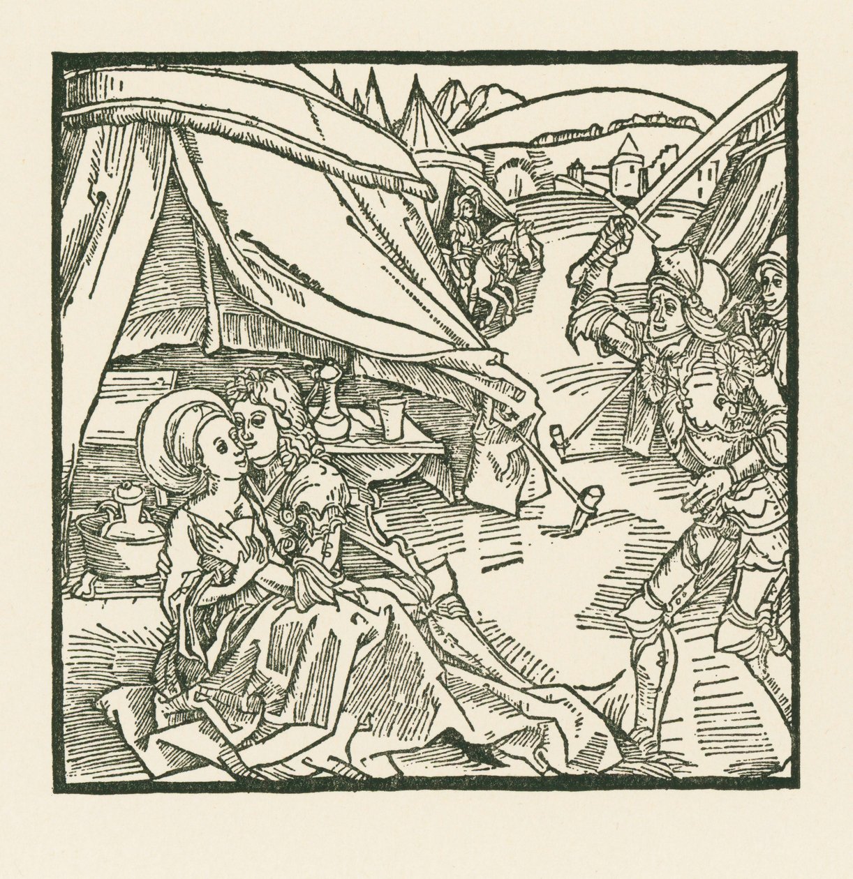 Rycerz armii izraelskiej zabija innego rycerza, którego znajduje z pogańską kochanką autorstwa Albrecht Dürer or Duerer