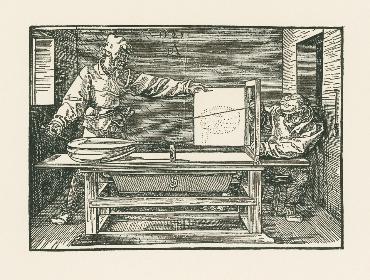 Mężczyzna rysujący lutnię autorstwa Albrecht Dürer or Duerer