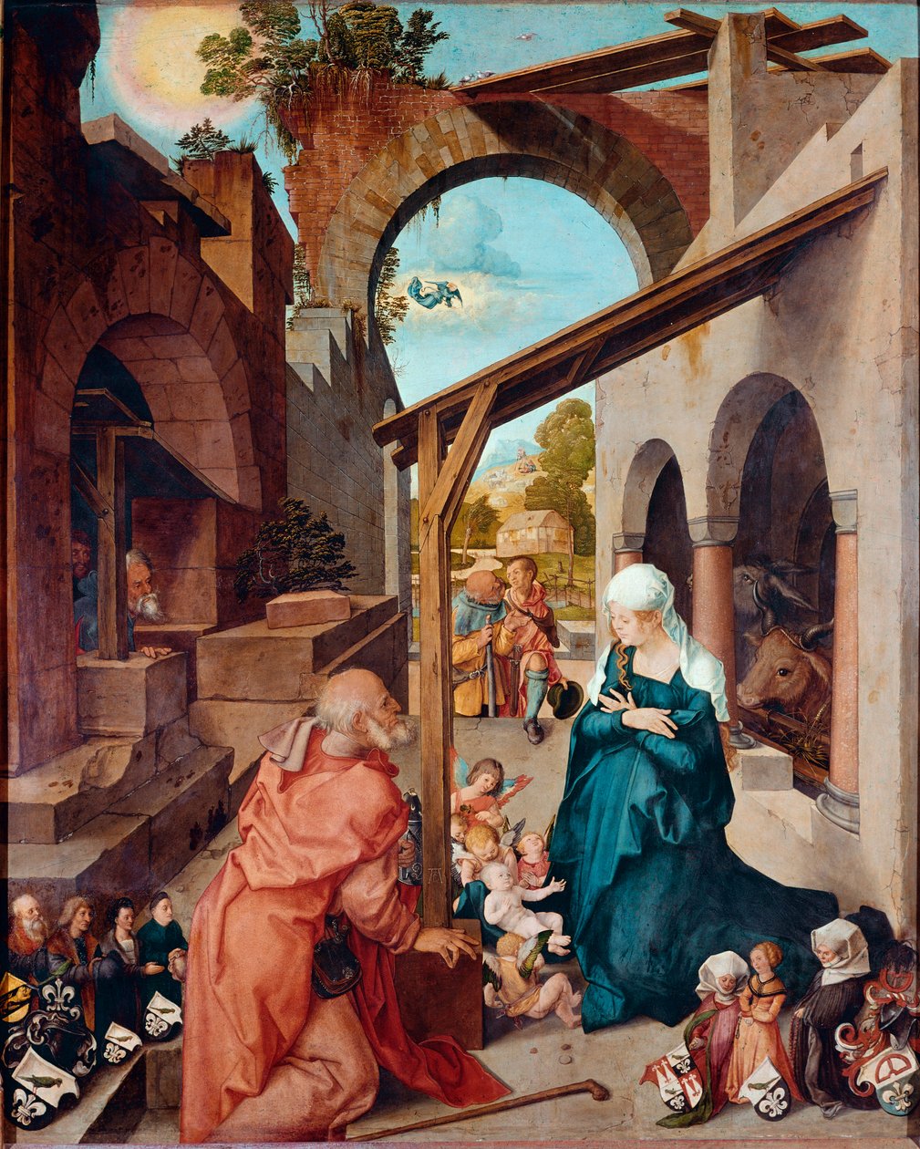 Ołtarz Paumgartner: „”Nativite”” Obraz Albrechta Durera (1471-1528) ok. 1504 r. Ciemny. 155x126 cm Monachium, Stara Pinakoteka autorstwa Albrecht Dürer