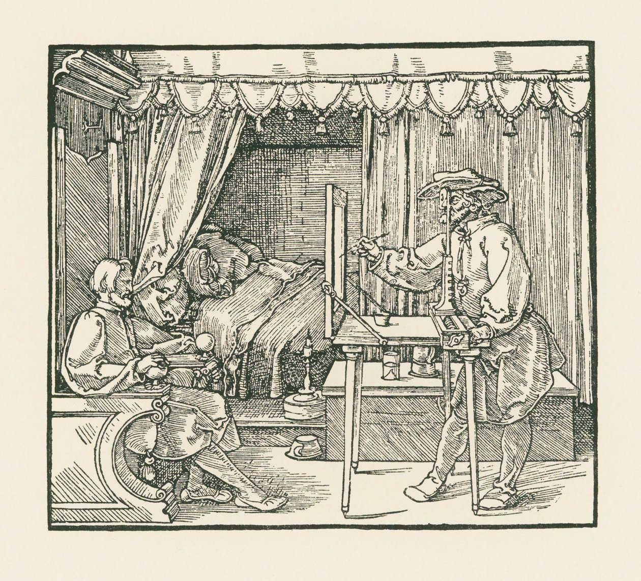 Artysta rysujący siedzącego mężczyznę na płaszczyźnie szkła przez wziernik autorstwa Albrecht Dürer or Duerer