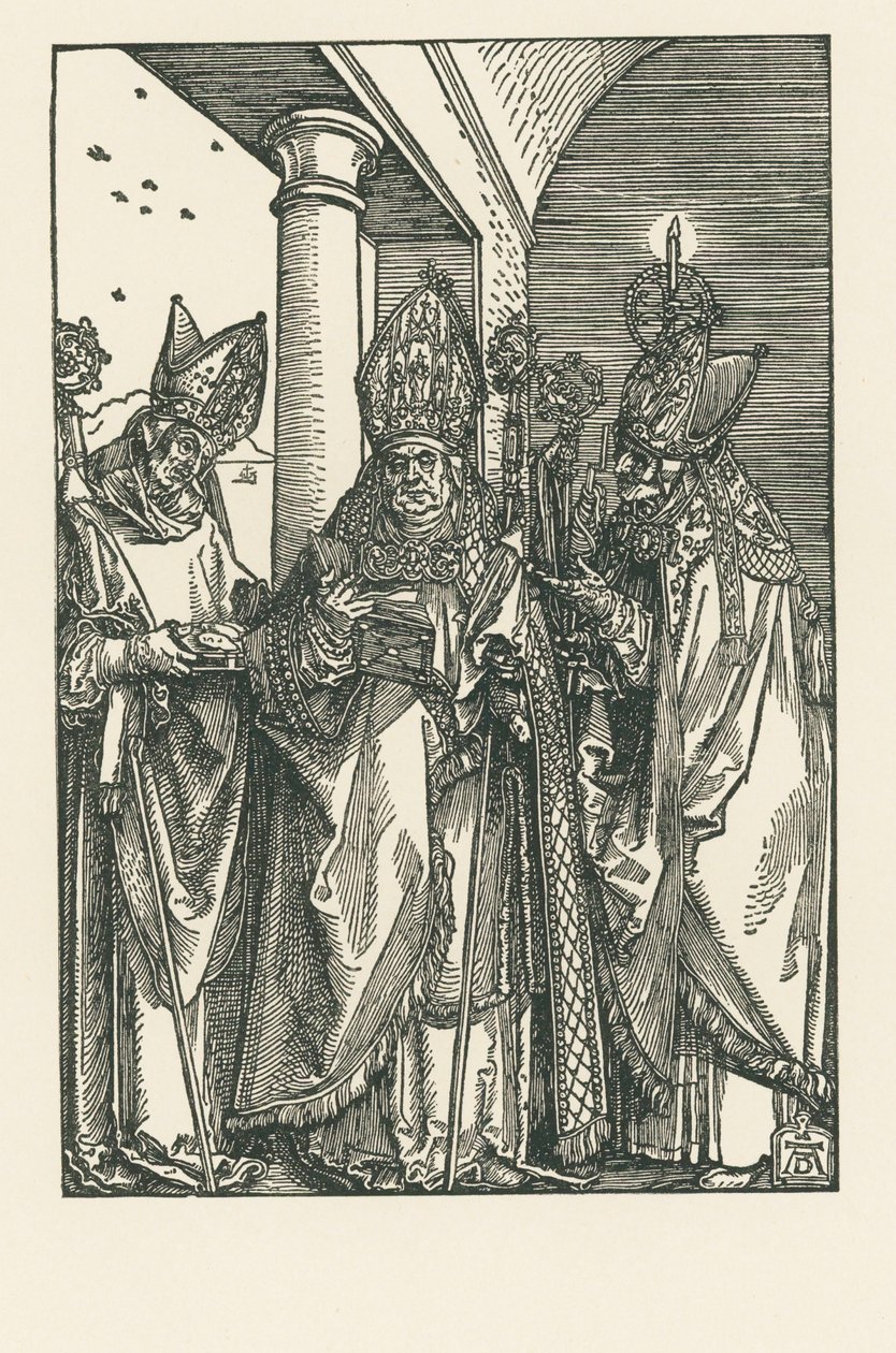 Biskup Mikołaj, święci Ulryk i Erazm, ok. 1505 r. (drzeworyt) autorstwa Albrecht Dürer or Duerer
