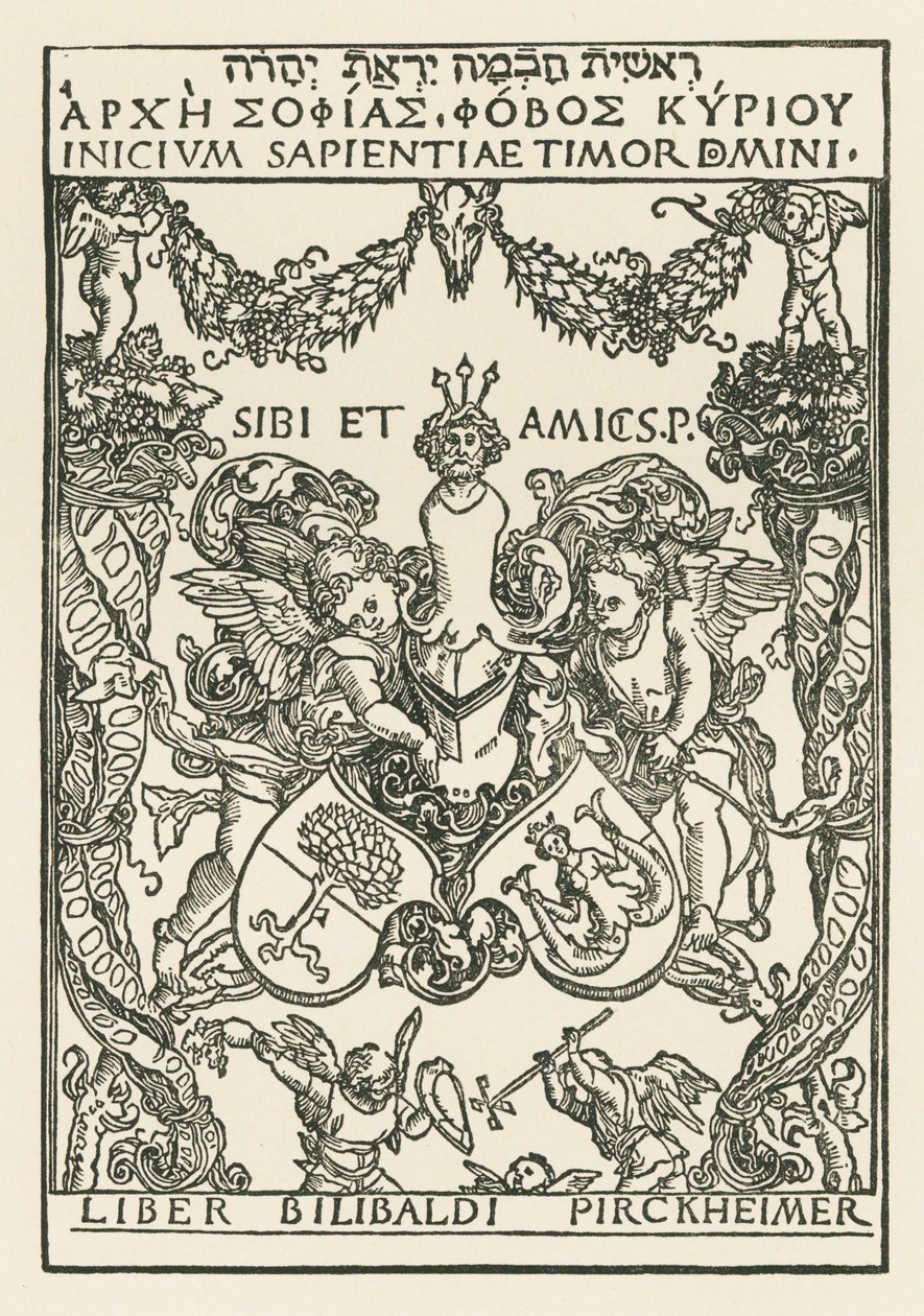 Tabliczka znamionowa Willibalda Pirckheimera, ok. 1502 r. (drzeworyt) autorstwa Albrecht Dürer or Duerer