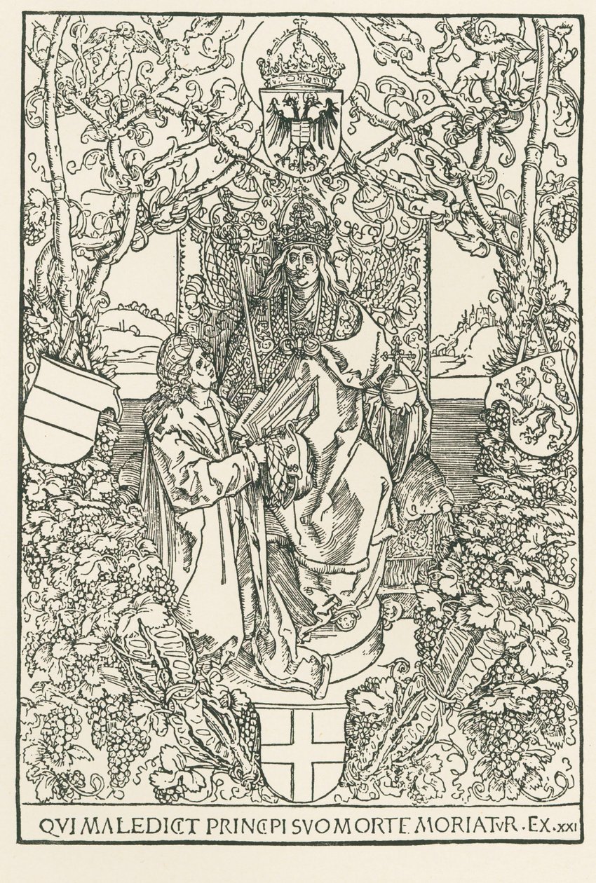 Celtes prezentuje swoje dzieło cesarzowi Maksymilianowi, wydrukowane dla Sodalitas Celtica, Norymberga autorstwa Albrecht Dürer or Duerer