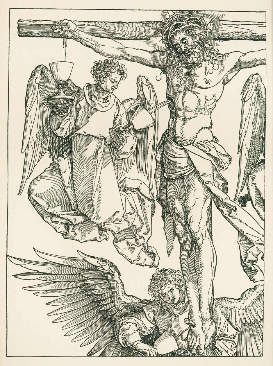 Chrystus na krzyżu z trzema aniołami, ok. 1513-13 (drzeworyt) autorstwa Albrecht Dürer or Duerer