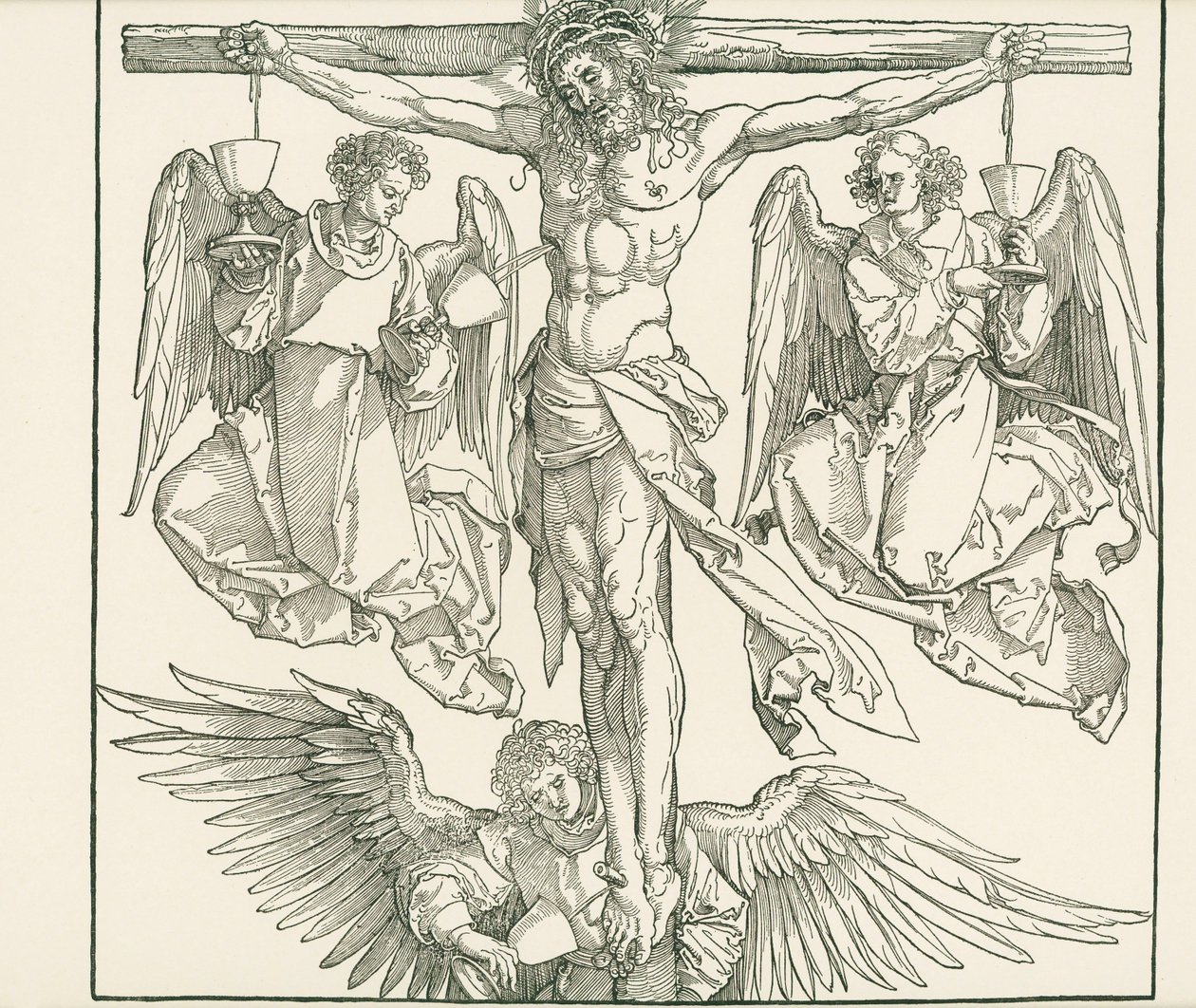 Chrystus na krzyżu z trzema aniołami, ok. 1513 (drzeworyt) autorstwa Albrecht Dürer or Duerer