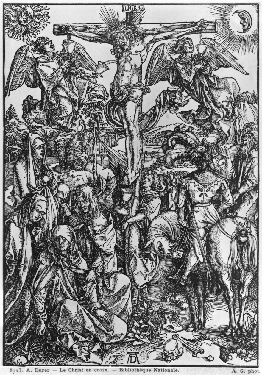 Chrystus na krzyżu (drzewryt) (zdjęcie czarno-białe) autorstwa Albrecht Dürer