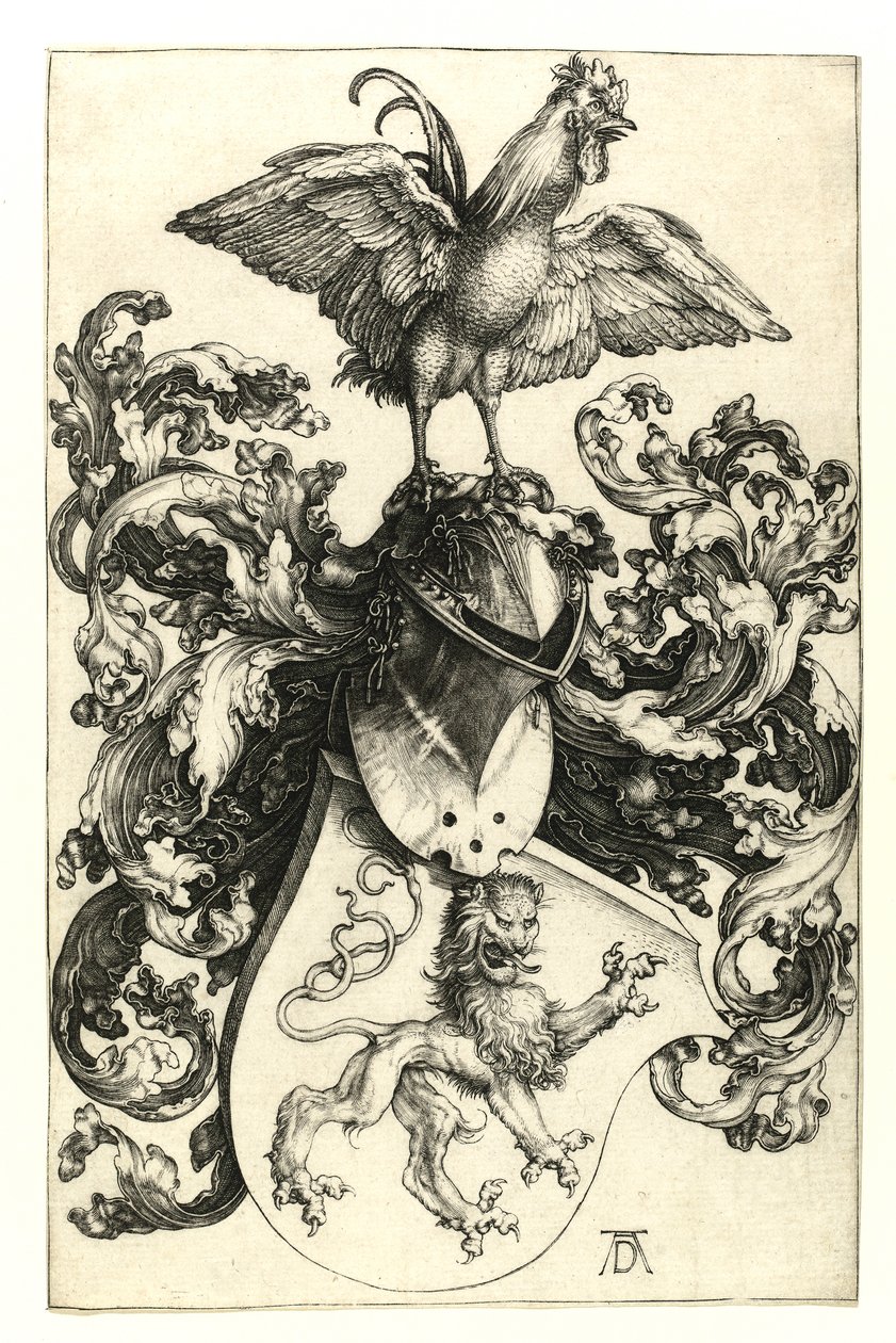 Herb z lwem i kogutem. 1502-03 autorstwa Albrecht Dürer