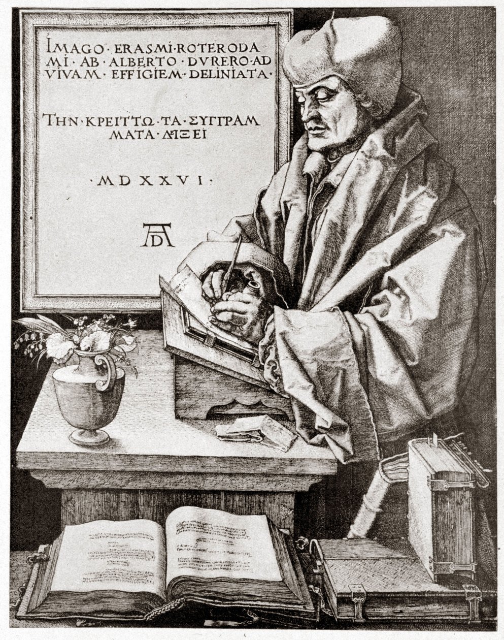 Erazma do jego pisarstwa - rycina Albrechta Durera reprodukowana na początku XX wieku. autorstwa Albrecht Dürer