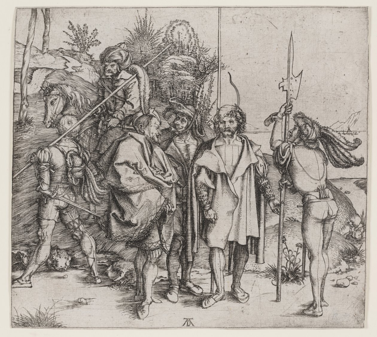 Pięciu żołnierzy i Turk na koniu, 1495-96 autorstwa Albrecht Dürer