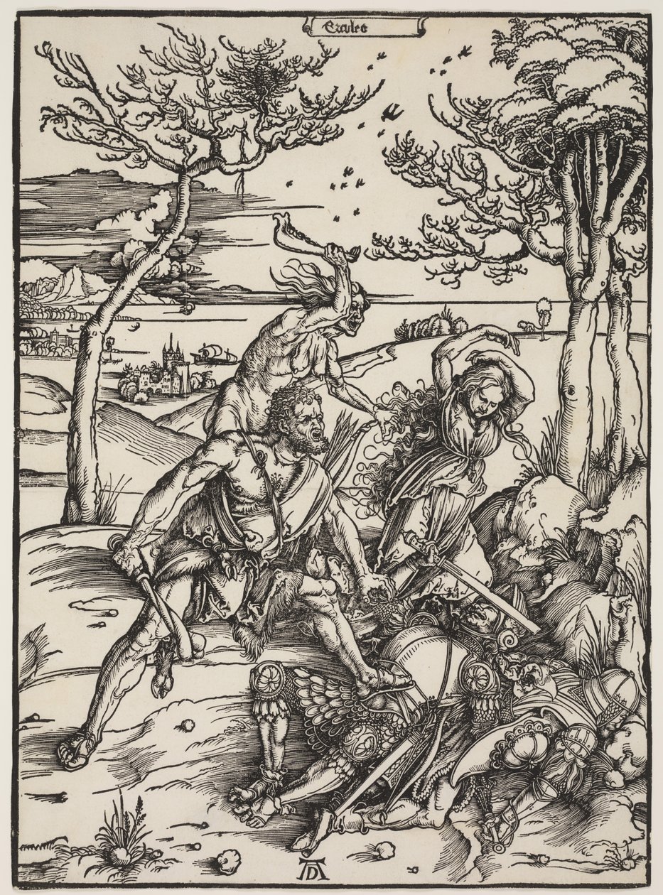 Herkules podbija Kakus, ok. 1496 (drzewryt) autorstwa Albrecht Dürer