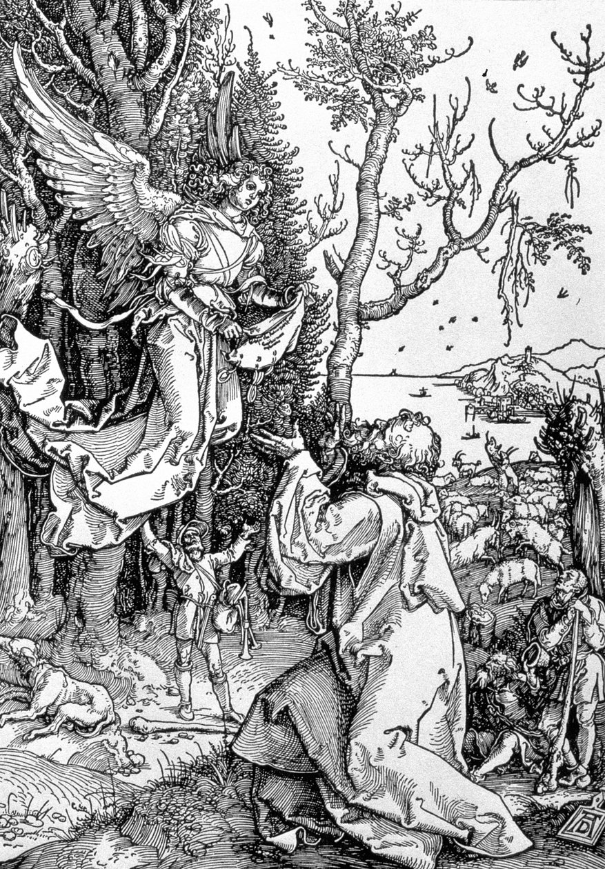 Joachim i Anioł z cyklu „Życie Dziewicy”, wyd. 1511 (drzewryt) autorstwa Albrecht Dürer