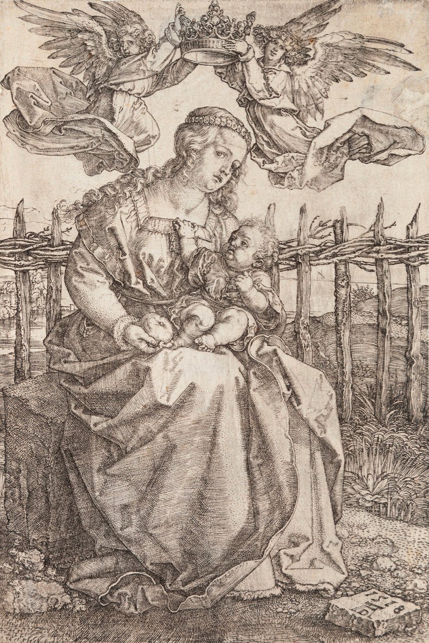 Matka Boska ukoronowana przez dwa anioły - miedzioryt Albrechta Durera (1471-1528) autorstwa Albrecht Dürer