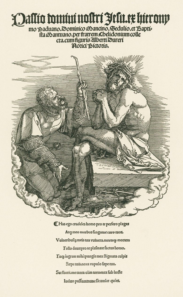 Człowiek Boleści wyśmiewany przez żołnierza, ok. 1511 (drzeworyt) autorstwa Albrecht Dürer or Duerer