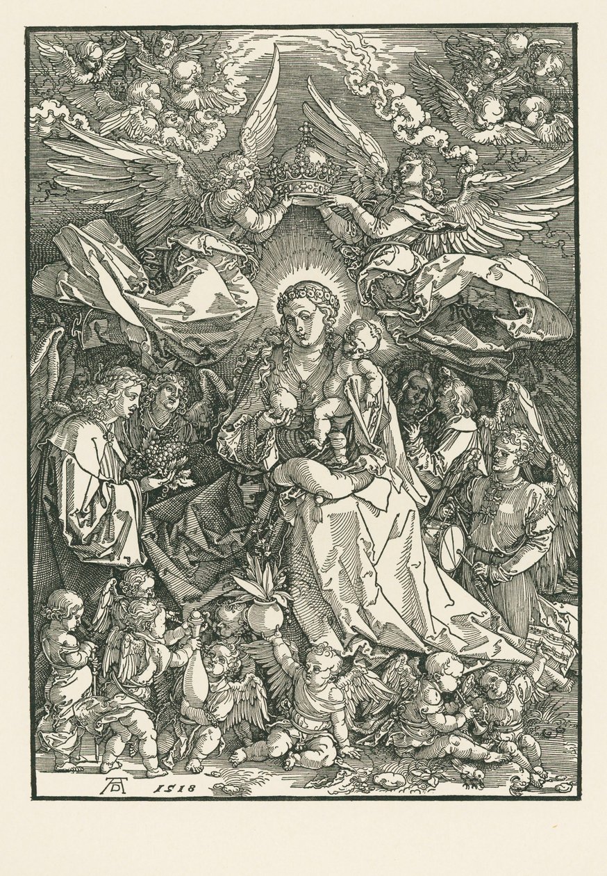 Maryja Dziewica ukoronowana przez dwóch aniołów autorstwa Albrecht Dürer or Duerer