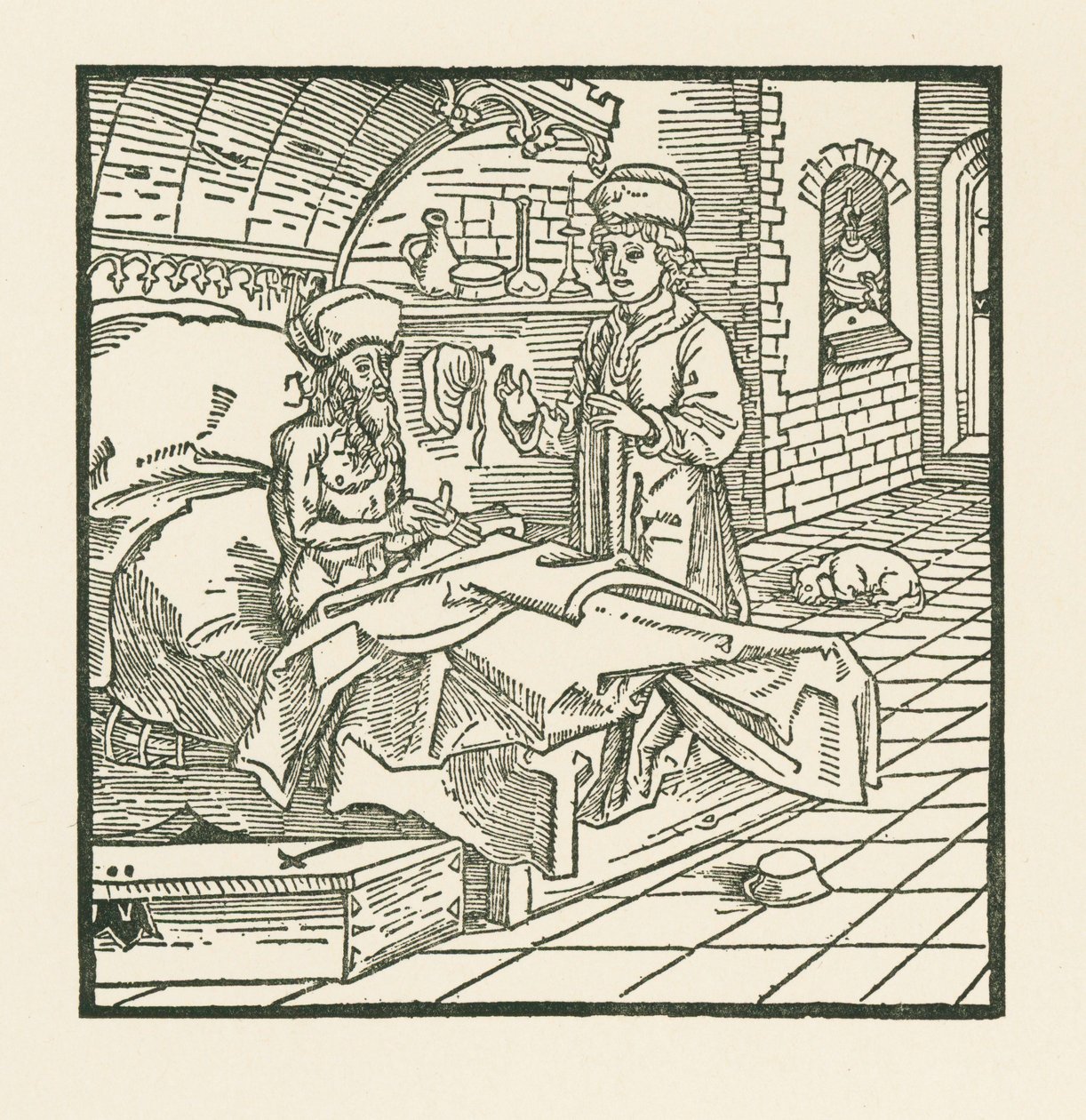 Mistrz Cato na łożu śmierci daje dobre instrukcje swojemu synowi autorstwa Albrecht Dürer or Duerer