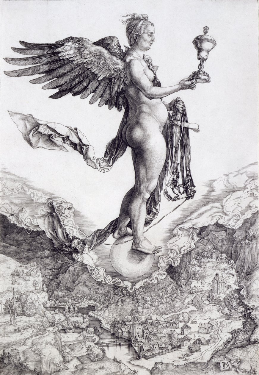 Nemezis (Wielka Fortuna) (rycina) (patrz także 73790) autorstwa Albrecht Dürer