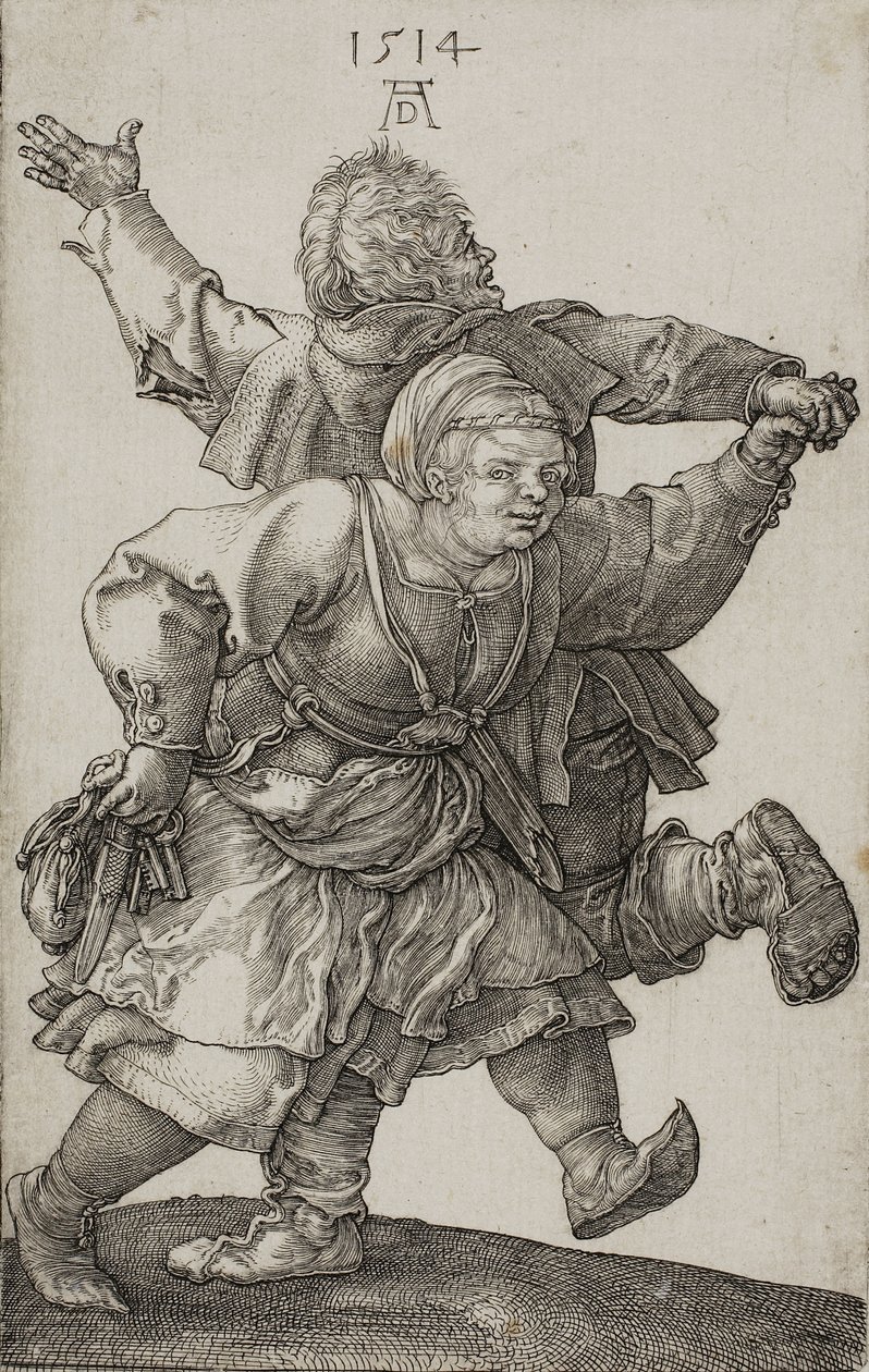 Tańcząca para chłopska, 1514 autorstwa Albrecht Dürer