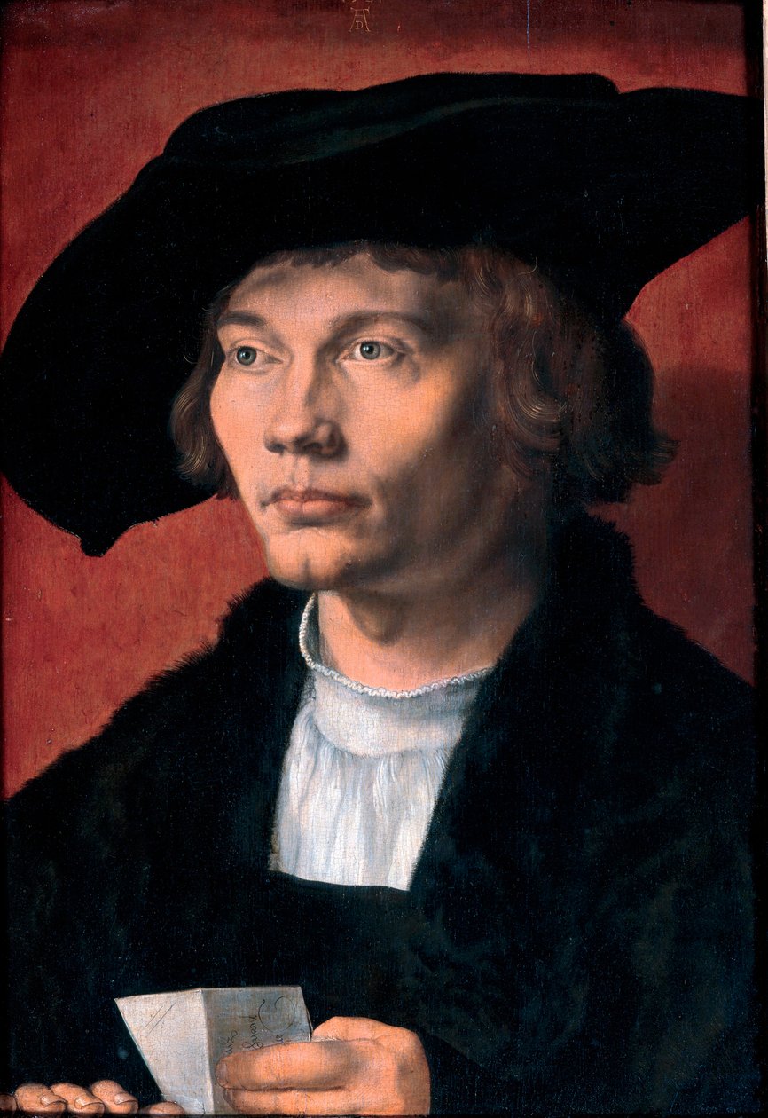 Portret Bernharda von Reesena, kolekcjoner sztuki z ne en 1490 - Portret Bernharda von Reesena - Obraz Albrechta Durera (1471-1528) Olej na drewnie 1521 (45,5x31,5cm) - Państwowa Galeria Sztuki, Drezno autorstwa Albrecht Dürer