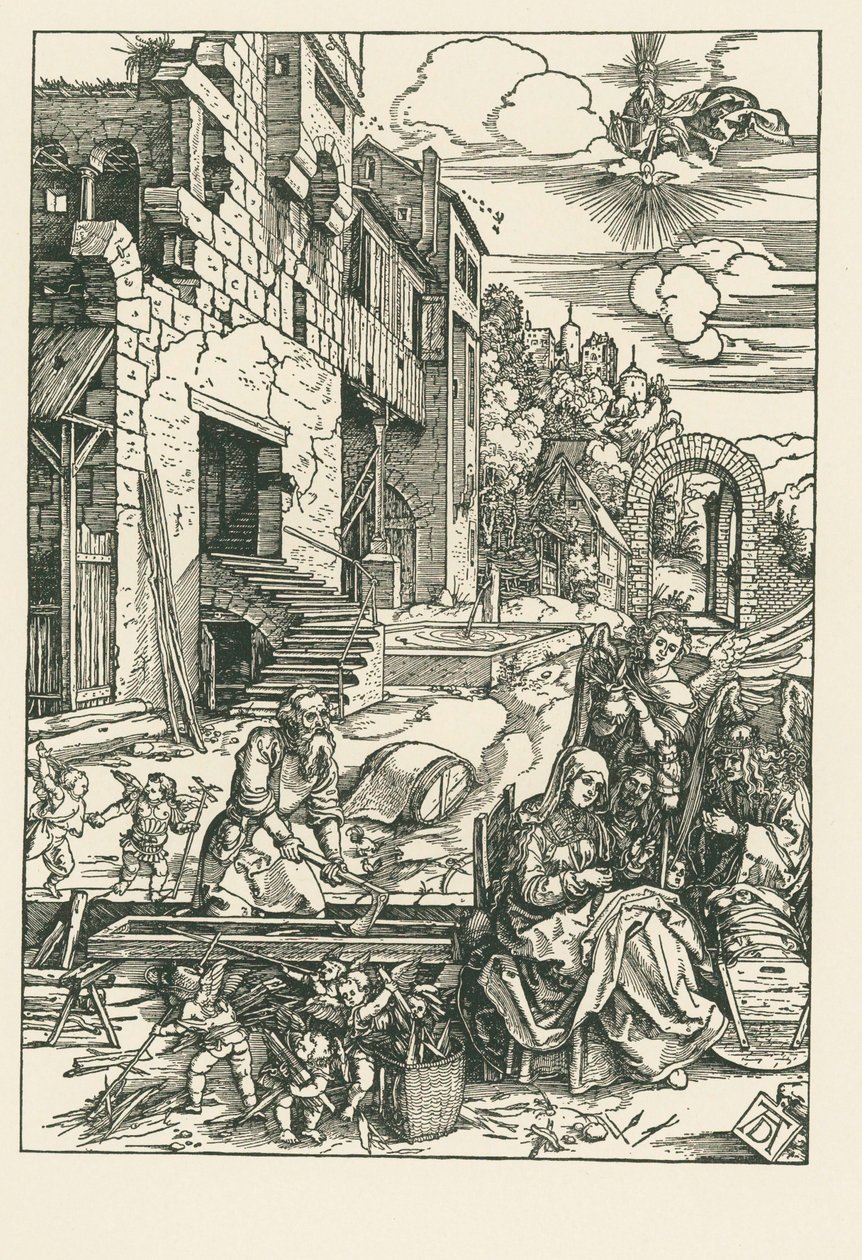 Odpoczynek podczas lotu do Egiptu, ok. 1502 r. (drzeworyt) autorstwa Albrecht Dürer or Duerer