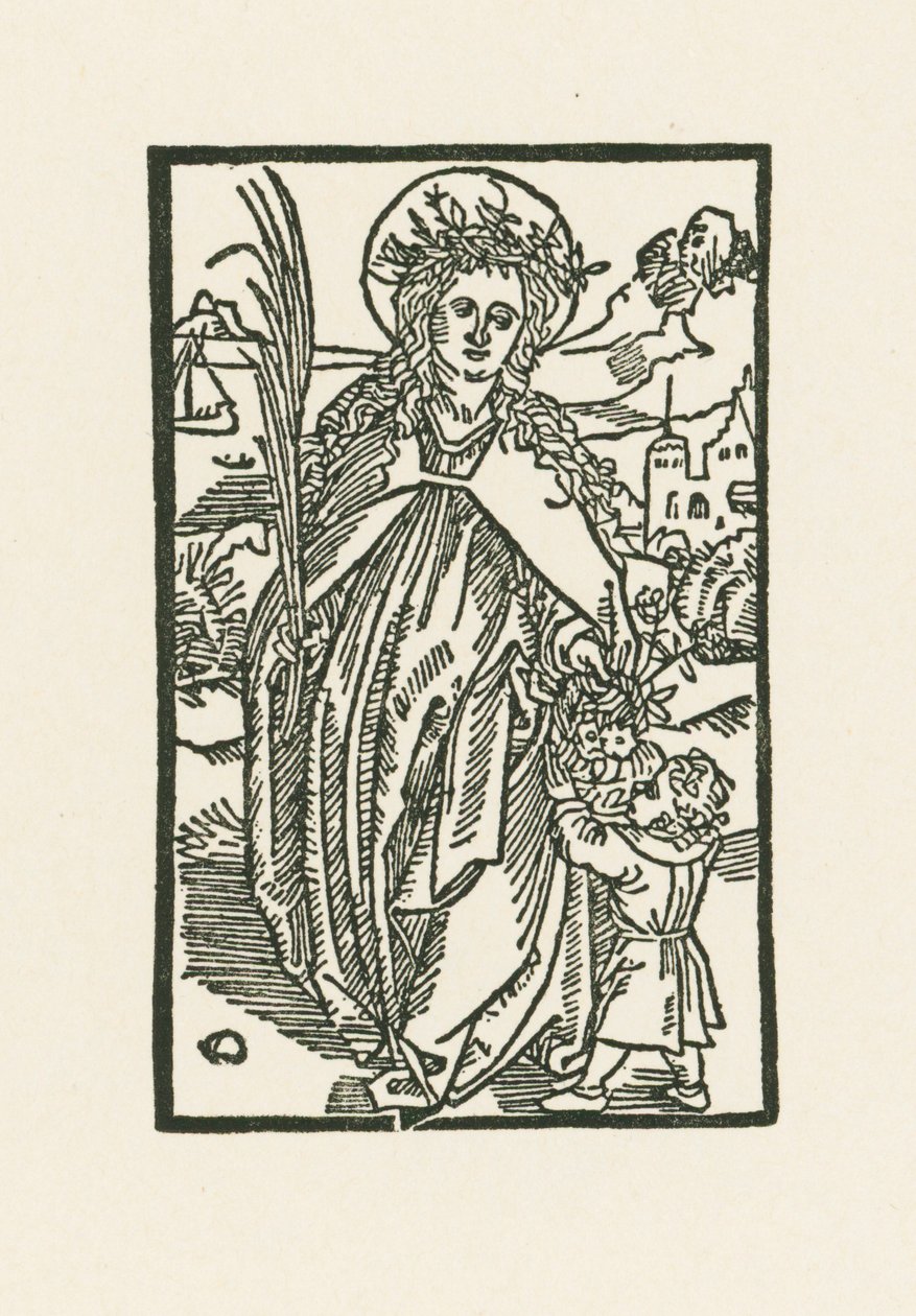 Święta Dorota. Ilustracja do Hortulus Anime. Wydrukowano przez Michael Furter, Bazylea autorstwa Albrecht Dürer or Duerer