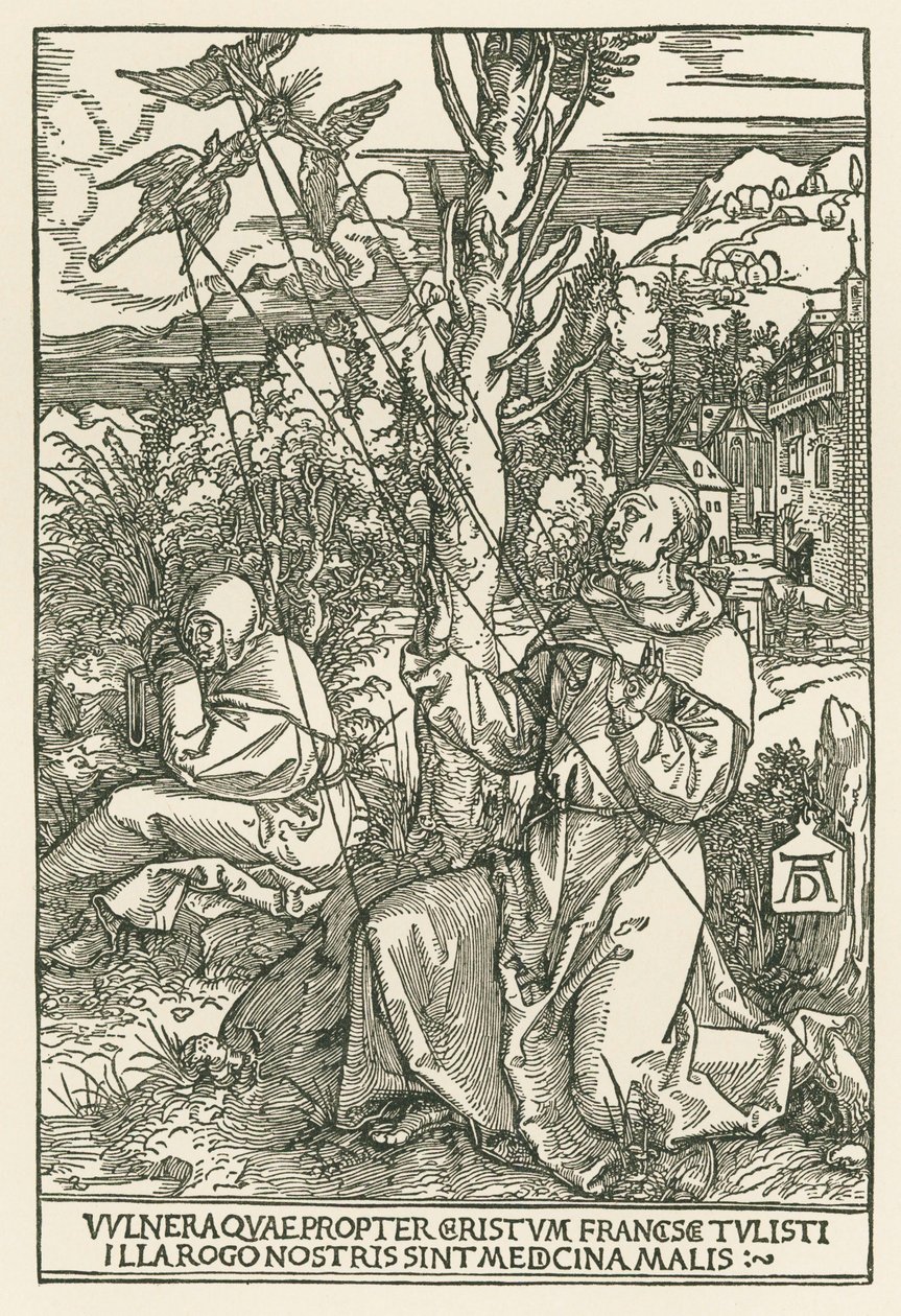 Święty Franciszek otrzymujący stygmaty, ok. 1503-04 (drzeworyt) autorstwa Albrecht Dürer or Duerer
