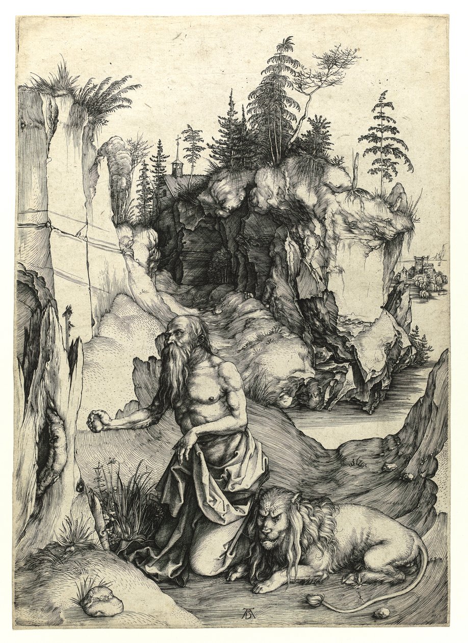 Święty Hieronim pokutnik, c.1497 (rycina Burina) autorstwa Albrecht Dürer