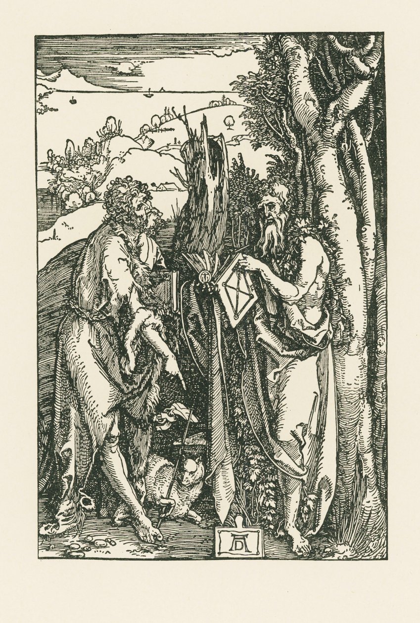 Święty Jan Chrzciciel i święty Onofriusz, ok. 1503-04 (drzeworyt) autorstwa Albrecht Dürer or Duerer