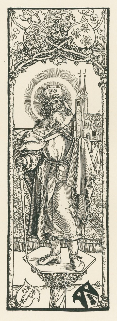 Święty Sebald na kolumnie, ok. 1501 (drzeworyt) autorstwa Albrecht Dürer or Duerer