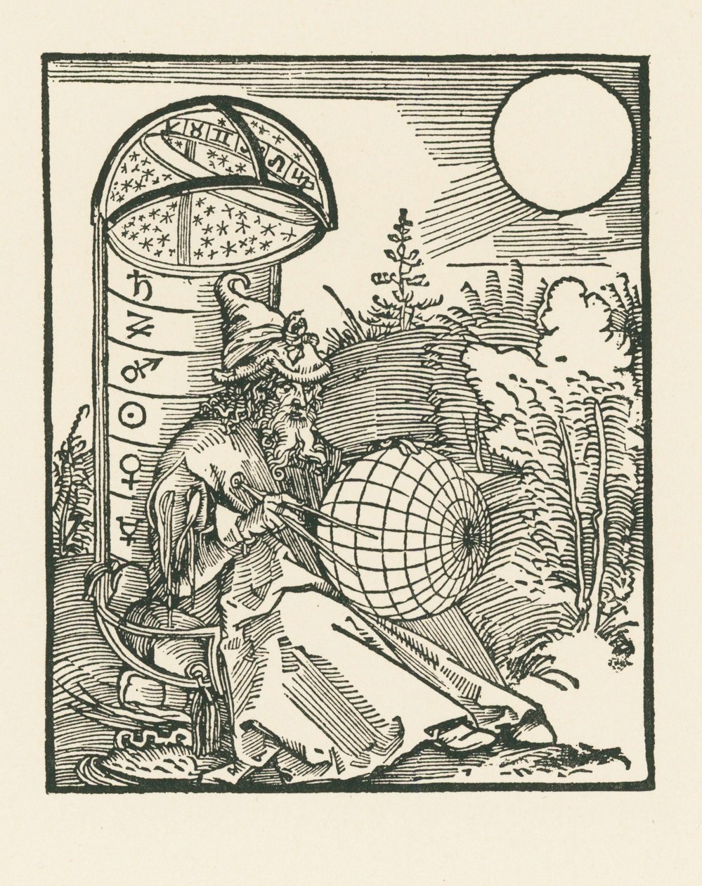 Siedzący astronom trzymający globus autorstwa Albrecht Dürer or Duerer