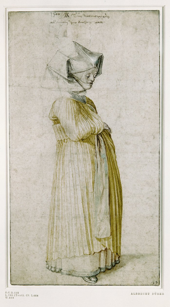 Studium kostiumu kobiecego (rysunek kolorowy) autorstwa Albrecht Dürer or Duerer