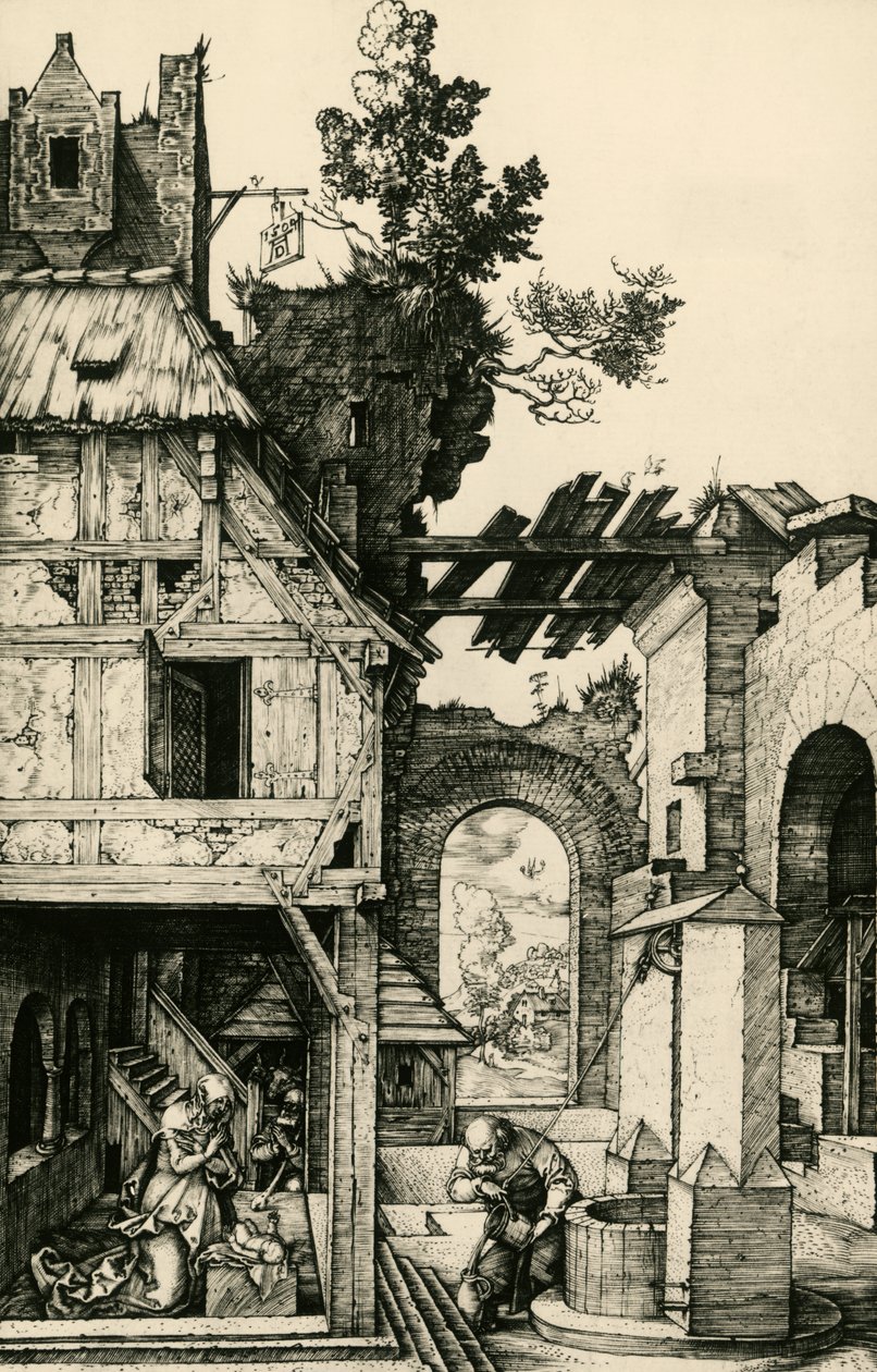 Adoracja Dzieciątka, rycina Albrechta Durera (1471-1528). autorstwa Albrecht Dürer