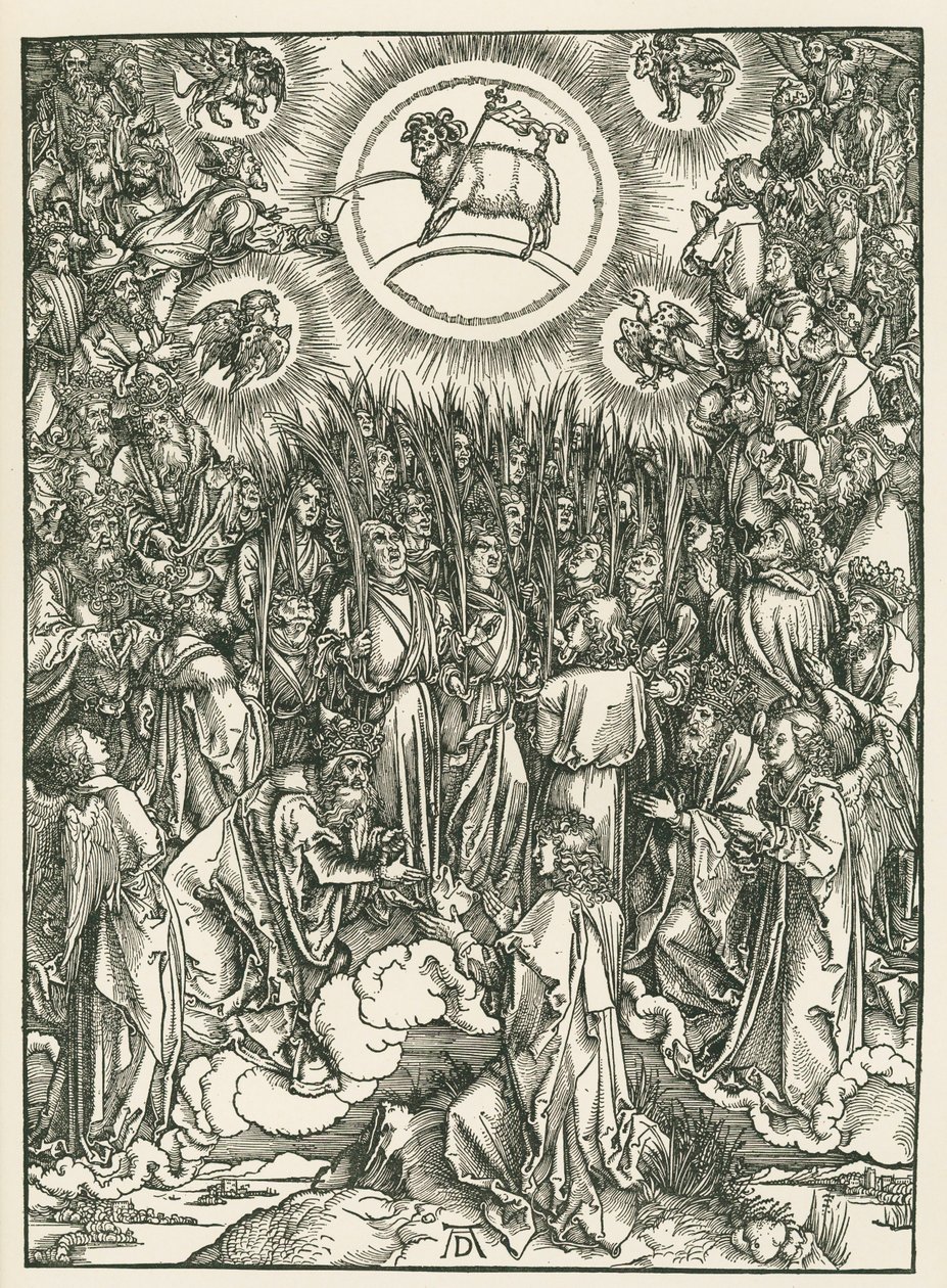 Adoracja Baranka i Hymn wybranych. Objawienie Świętego Jana, ok. 1496-97 (drzeworyt) autorstwa Albrecht Dürer or Duerer