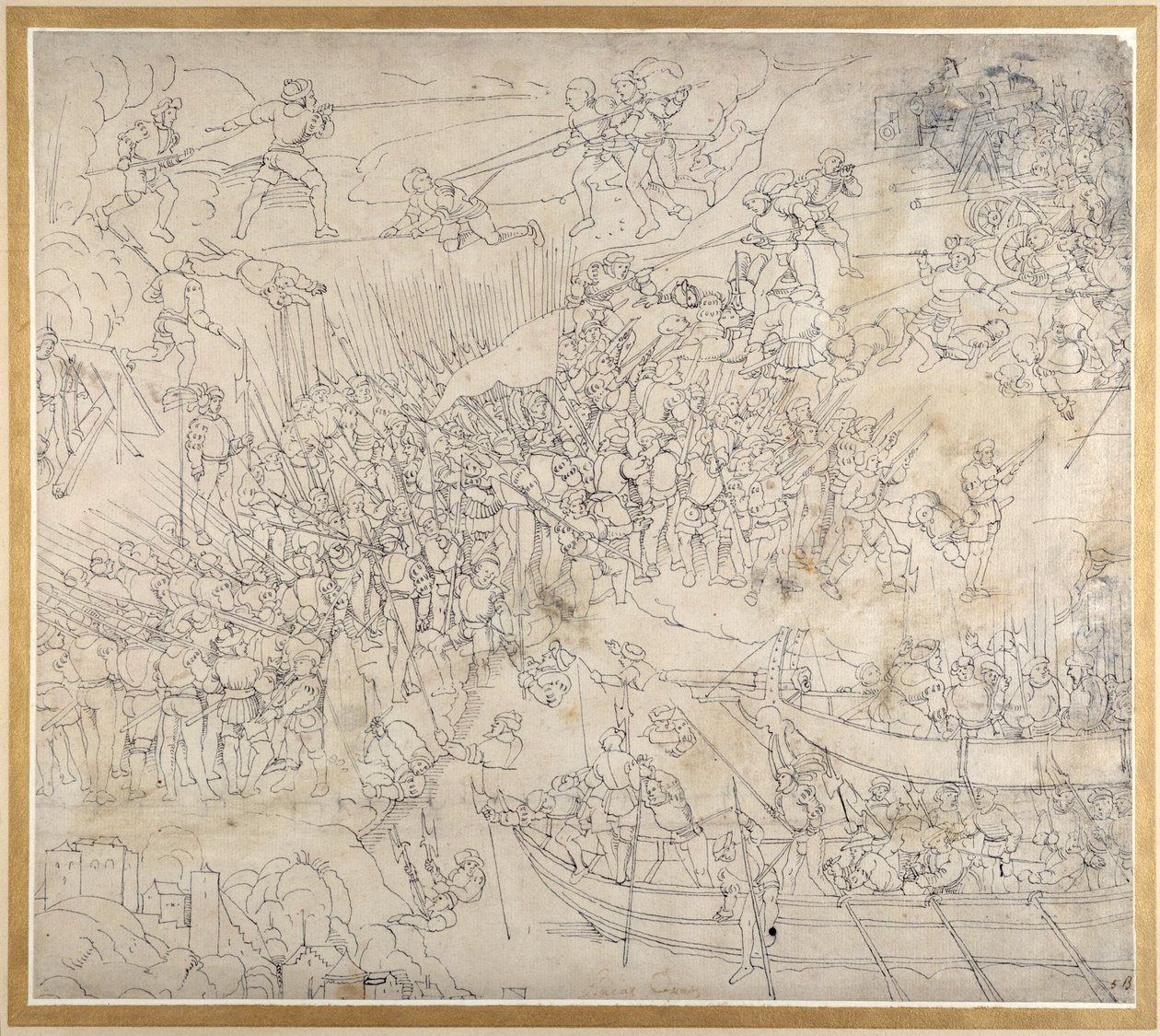 Szturm w pobliżu Rorschach nad jeziorem Konstanz, ok. 1500 (pióro i atrament na papierze) autorstwa Albrecht Dürer