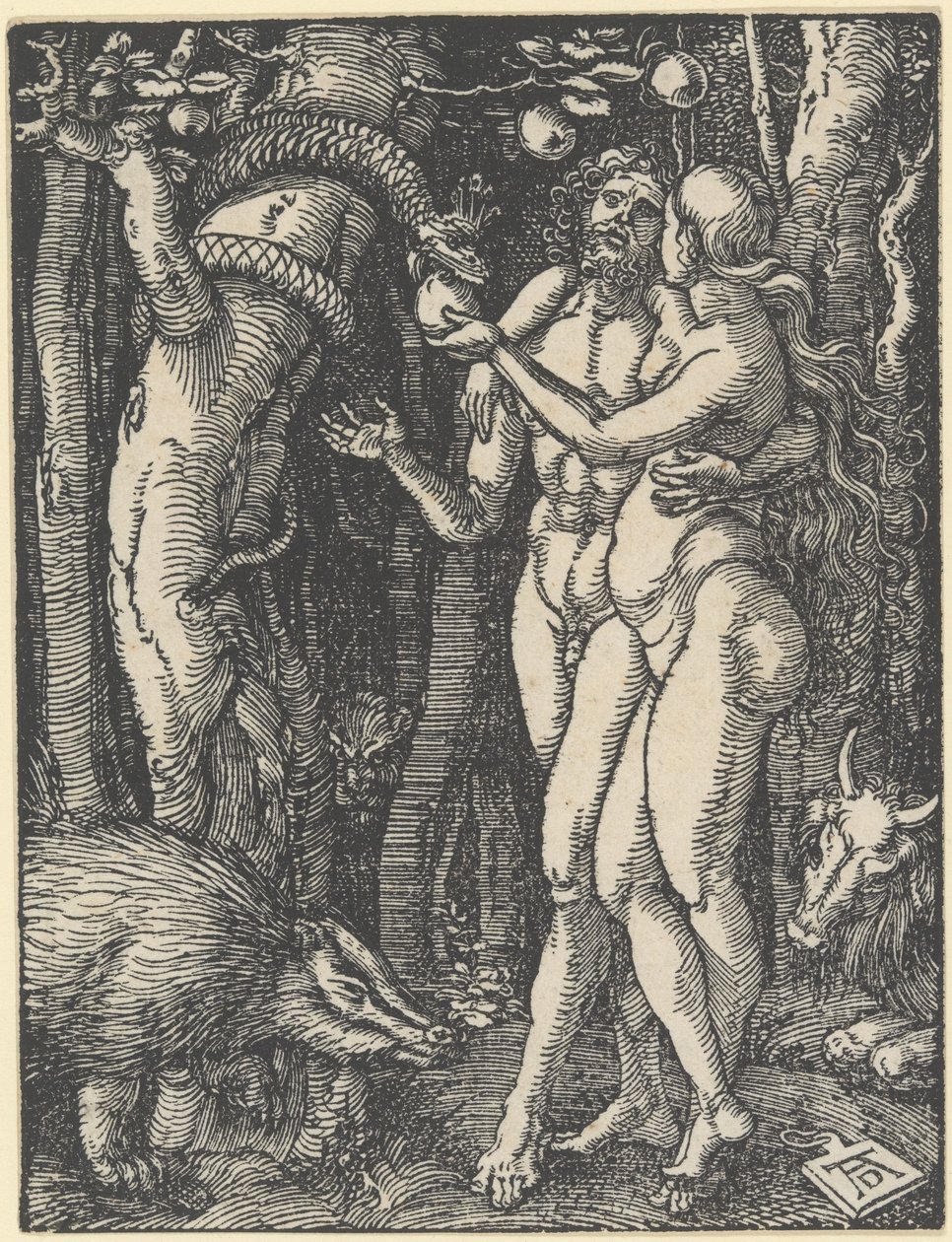 Upadek człowieka, z „Małej pasji”, ok. 1510 r. (Drzeworyt) autorstwa Albrecht Dürer