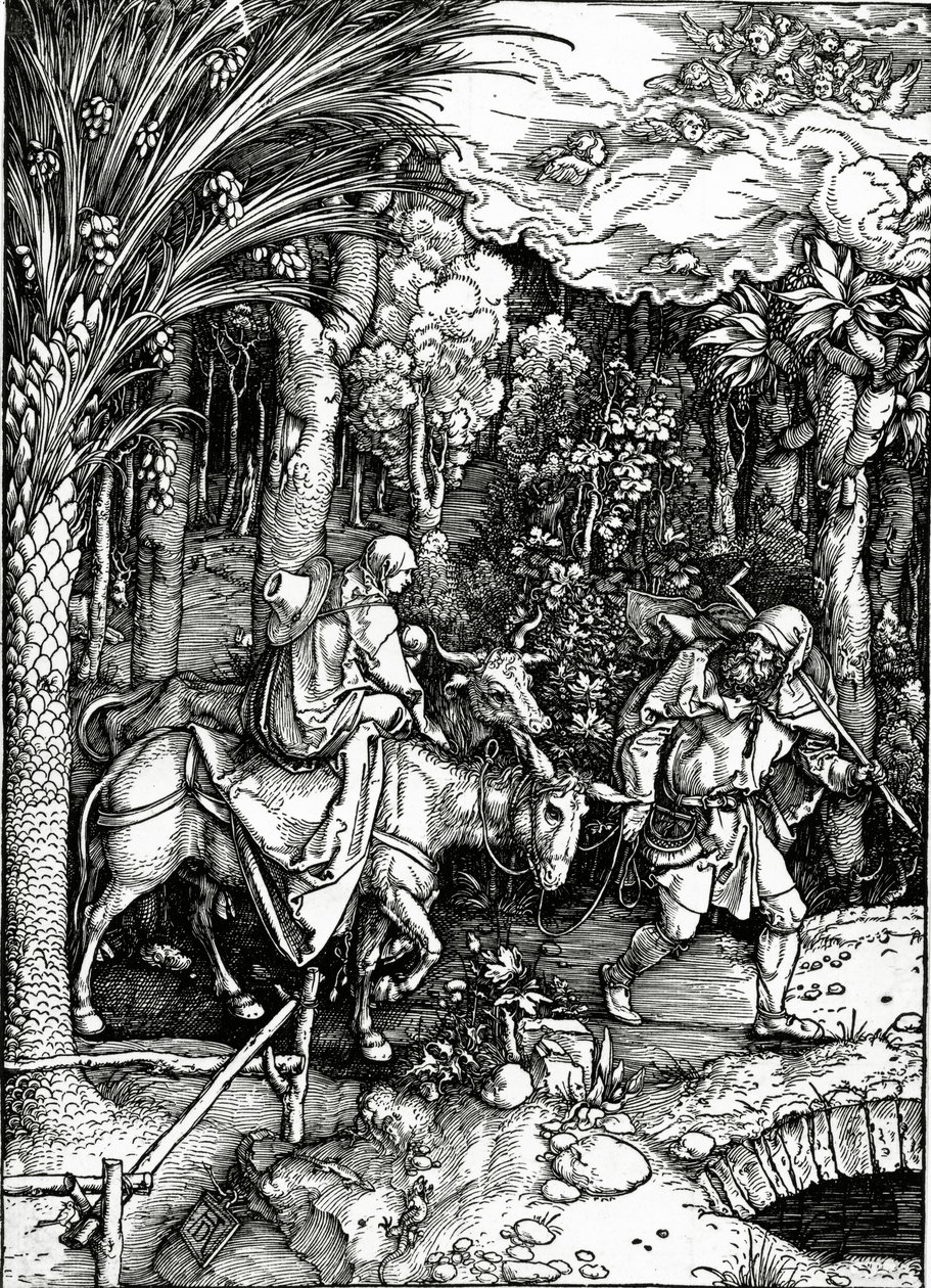 Ucieczka do Egiptu, z cyklu „Życie Dziewicy”, wydana w 1511 r. (drzewryt) autorstwa Albrecht Dürer