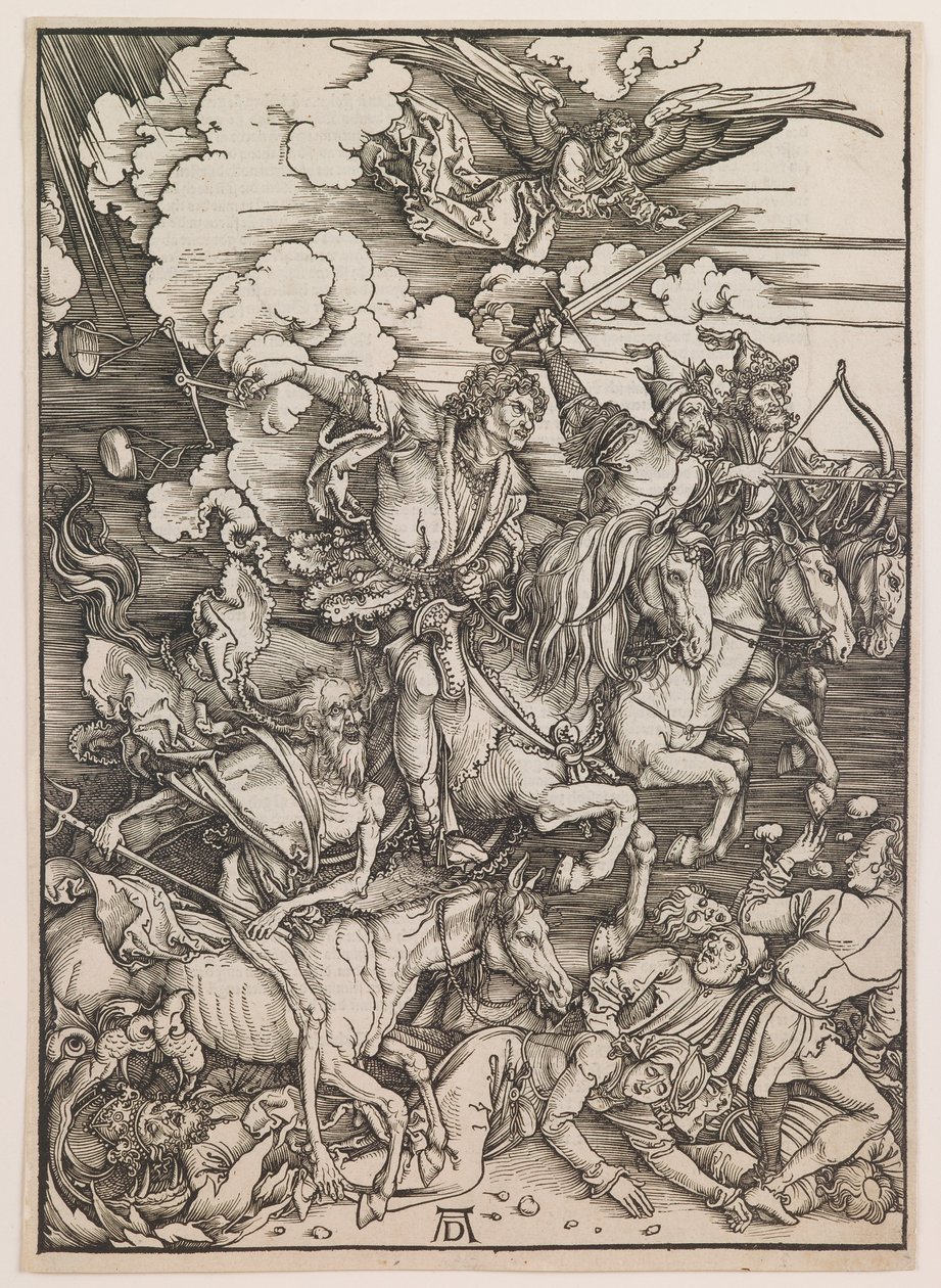 Czterej jeźdźcy Apokalipsy, z "Apokalipsy", ok. 1497-98 (drzeworyt) autorstwa Albrecht Dürer or Duerer