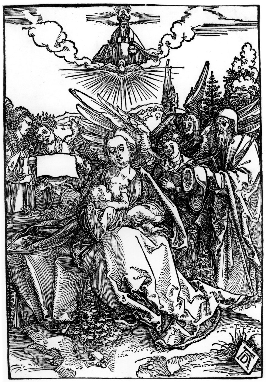 Święta Rodzina z Pięciu Aniołami, ok.1504 (drzewryt) autorstwa Albrecht Dürer