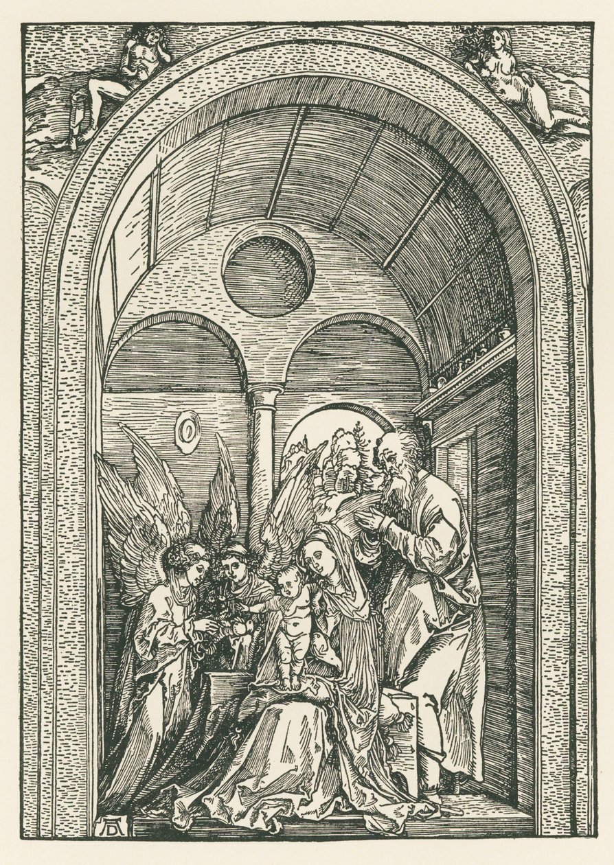 Święta Rodzina z dwoma aniołami w portyku, ok. 1503-04 (drzeworyt) autorstwa Albrecht Dürer or Duerer