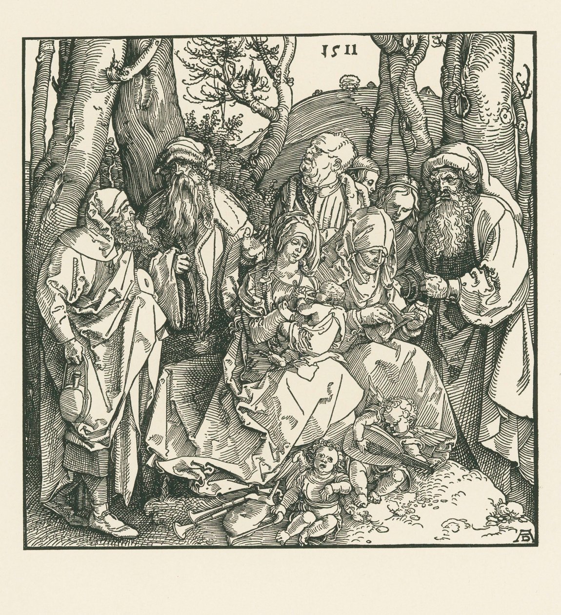 Święte pokrewieństwo z aniołami grającymi na lutni autorstwa Albrecht Dürer or Duerer