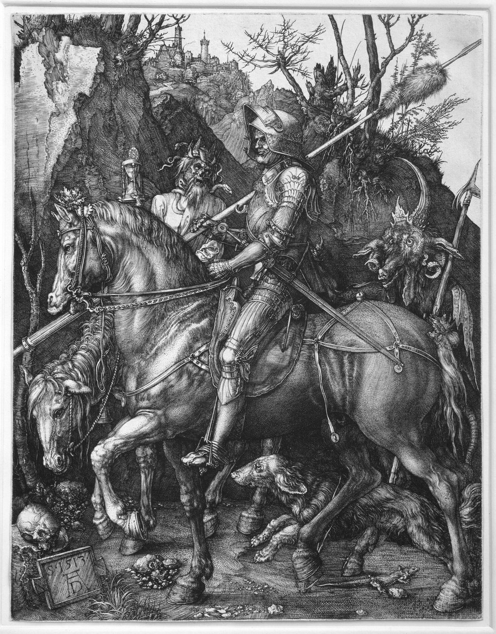 Rycerz, Śmierć i Diabeł Grawer Albrechta Durera (1471-1528) 1513 nd. 0,25x0,19 m Paryż, Musee du Louvre autorstwa Albrecht Dürer
