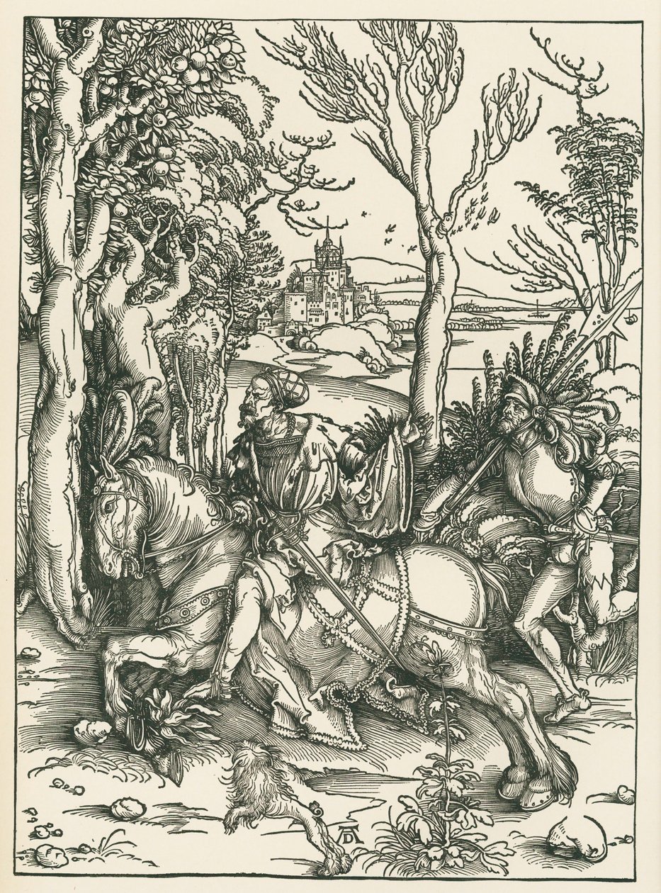 Rycerz i landsknecht, ok. 1496 (drzeworyt) autorstwa Albrecht Dürer or Duerer