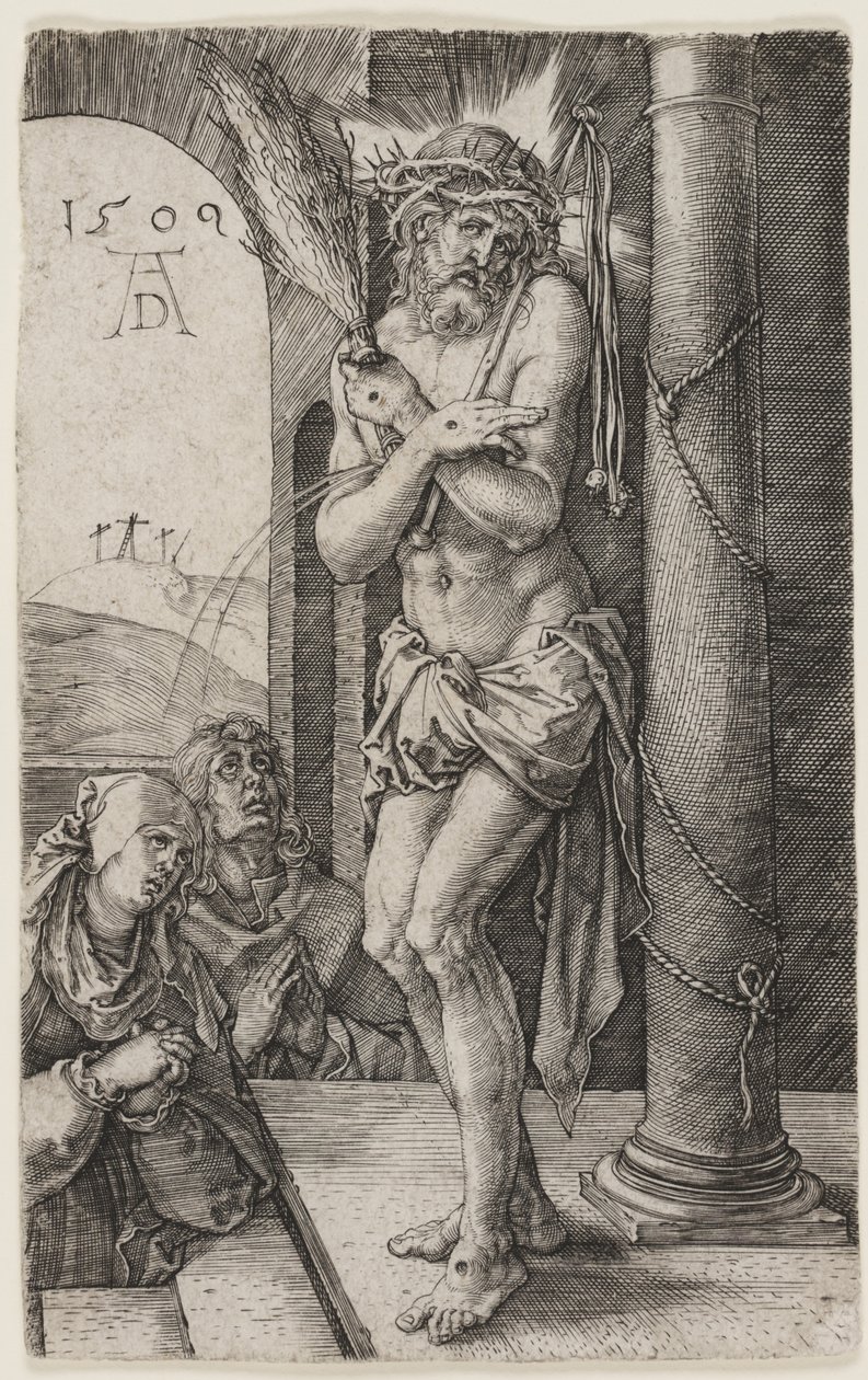 Mąż boleści stojący przy kolumnie autorstwa Albrecht Dürer