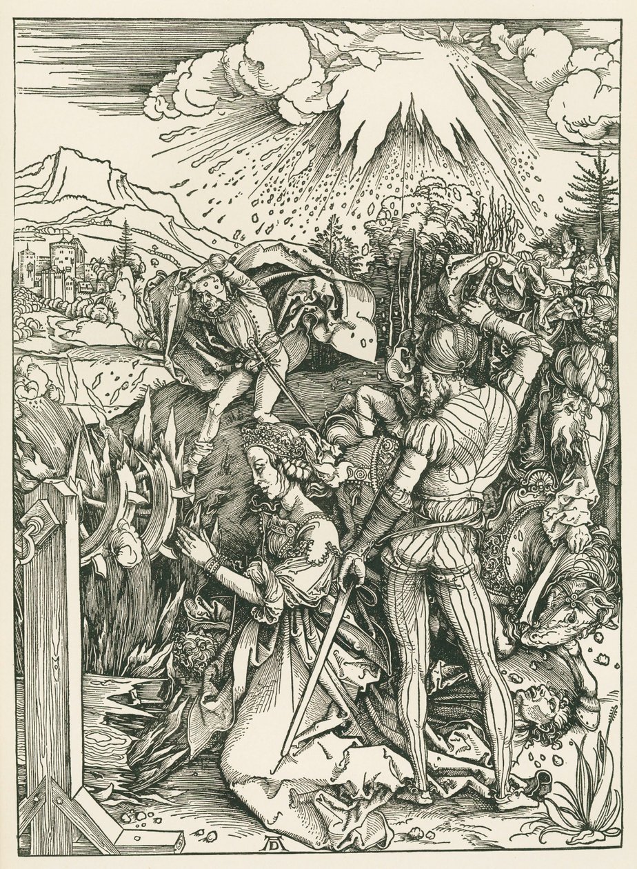 Męczeństwo świętej Katarzyny Aleksandryjskiej, ok. 1498 (drzeworyt) autorstwa Albrecht Dürer or Duerer