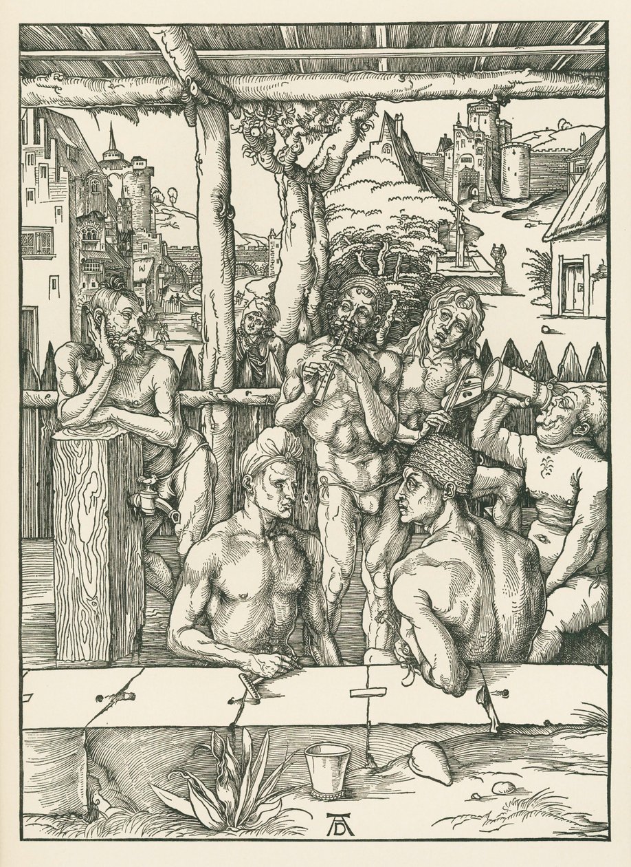 Łaźnia męska, ok. 1496-97 (drzeworyt) autorstwa Albrecht Dürer or Duerer