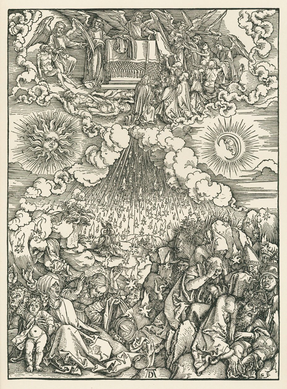 Otwarcie piątej i szóstej pieczęci. Objawienie Świętego Jana, ok. 1497-98 (drzeworyt) autorstwa Albrecht Dürer or Duerer