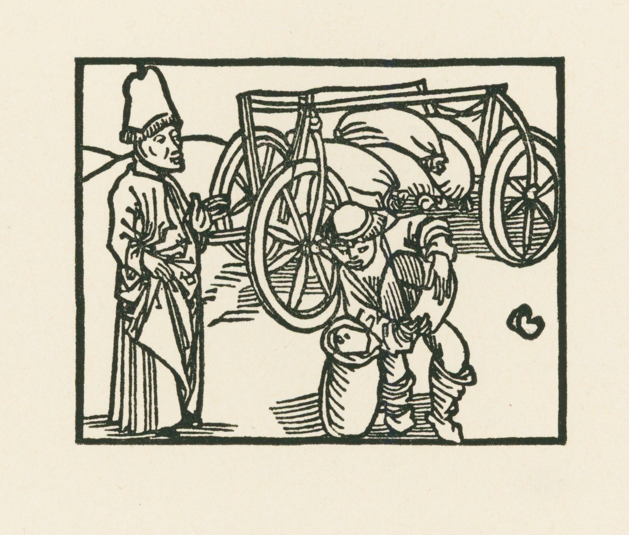 Kapłan ma worek na wozie, do którego wsypywany jest owies, ok. 1489-90 (drzeworyt) autorstwa Albrecht Dürer or Duerer
