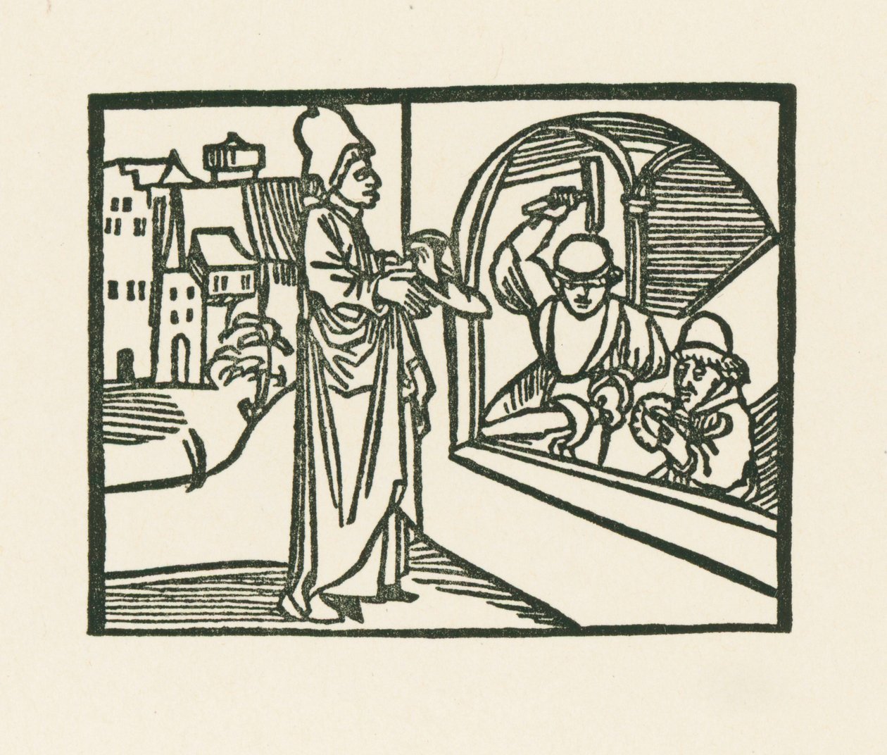Ksiądz zabierający but do złotnika, ok. 1489-90 (drzeworyt) autorstwa Albrecht Dürer or Duerer